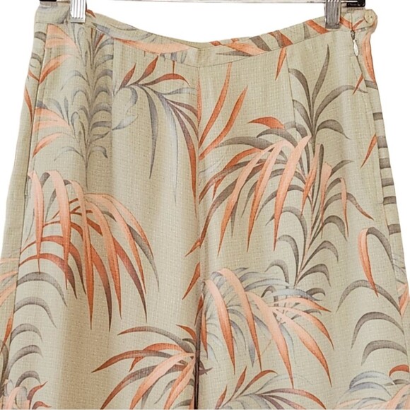 Tommy Bahama Silk Palazzo Pant Women's 8 Wide Leg Green Tropical Leaf Print - Picture 2 of 12